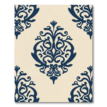 Navy Blue Damask Floral Medallion Rug
