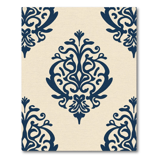 Navy Blue Damask Floral Medallion Rug