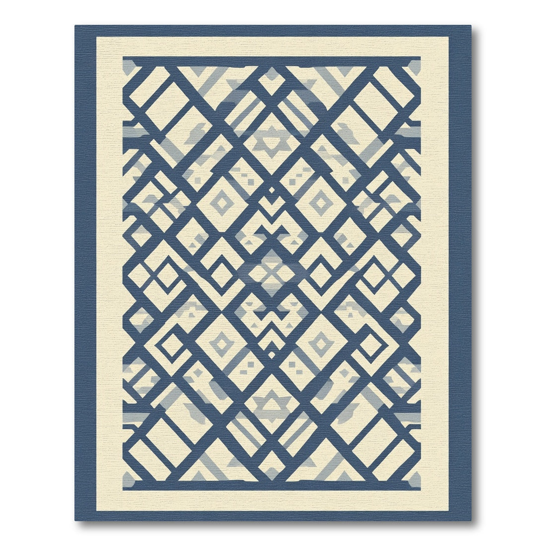 Navy and Cream Geometric Lattice Rug