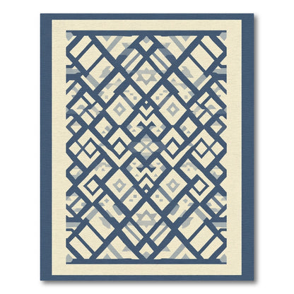Navy and Cream Geometric Lattice Rug