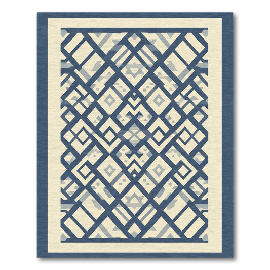 Navy and Cream Geometric Lattice Rug