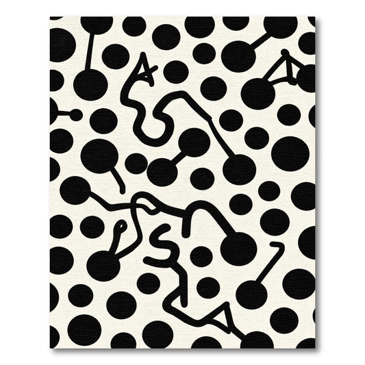 Abstract Black Circles Connective Lines Rug