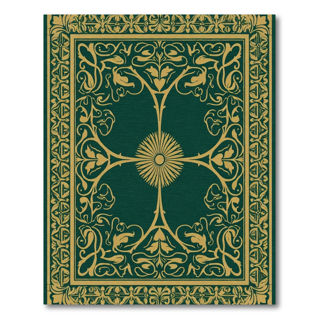 Ornate Gold Dark Green Floral Medallion Rug