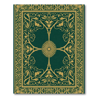 Ornate Gold Dark Green Floral Medallion Rug