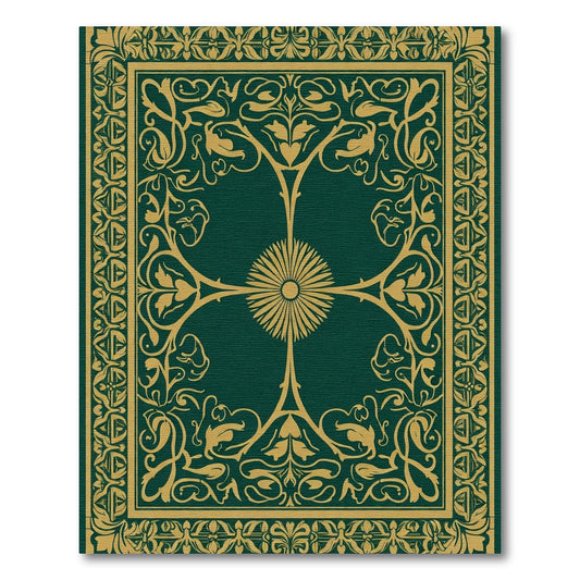 Ornate Gold Dark Green Floral Medallion Rug