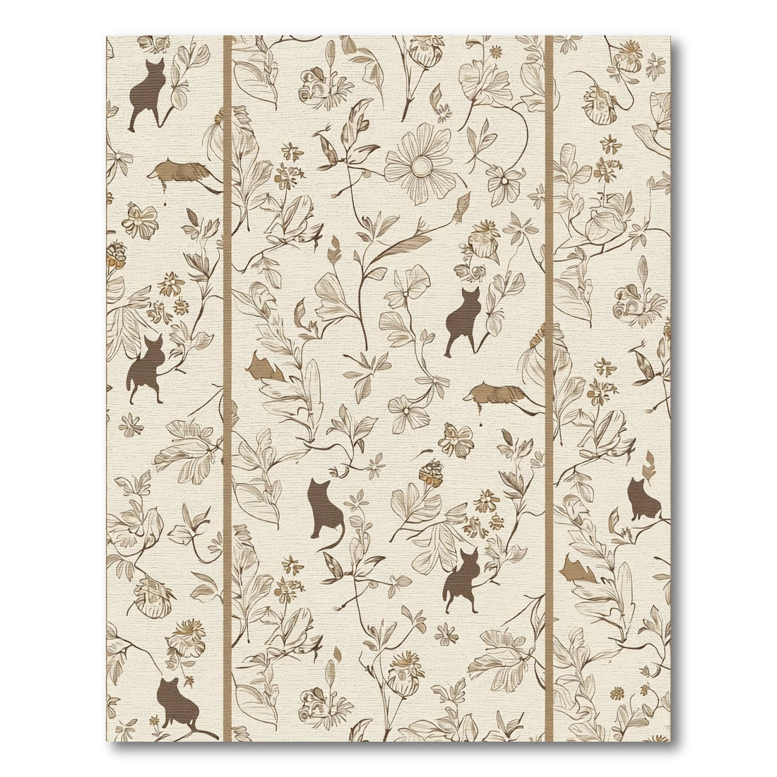 Brown Cat Floral Vine Arrangement Rug