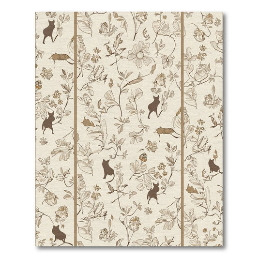 Brown Cat Floral Vine Arrangement Rug