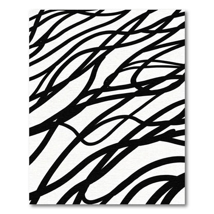 Black White Scribbled Lines Rug