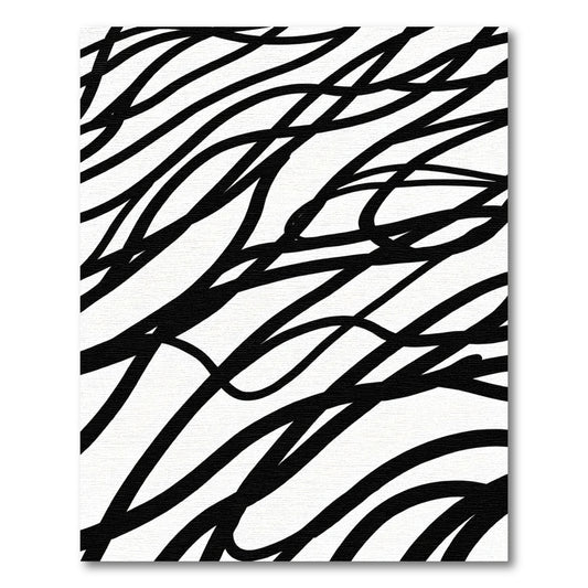 Black White Scribbled Lines Rug