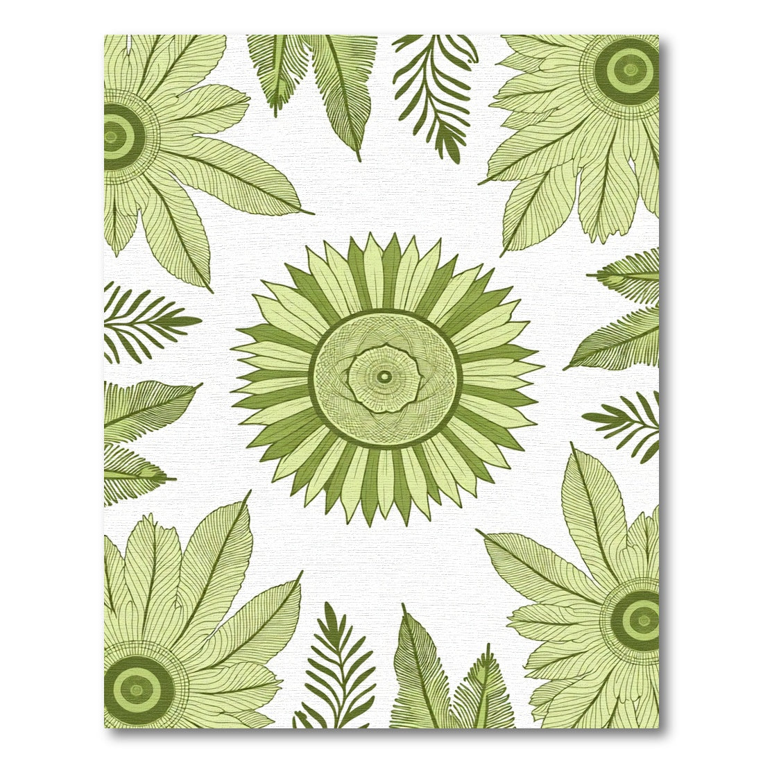 Green Floral Medallion Leafy Border Rug