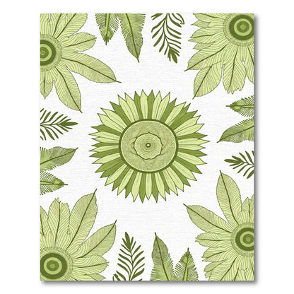 Green Floral Medallion Leafy Border Rug