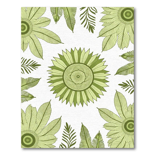 Green Floral Medallion Leafy Border Rug