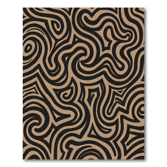 Black and Tan Swirling Lines Rug