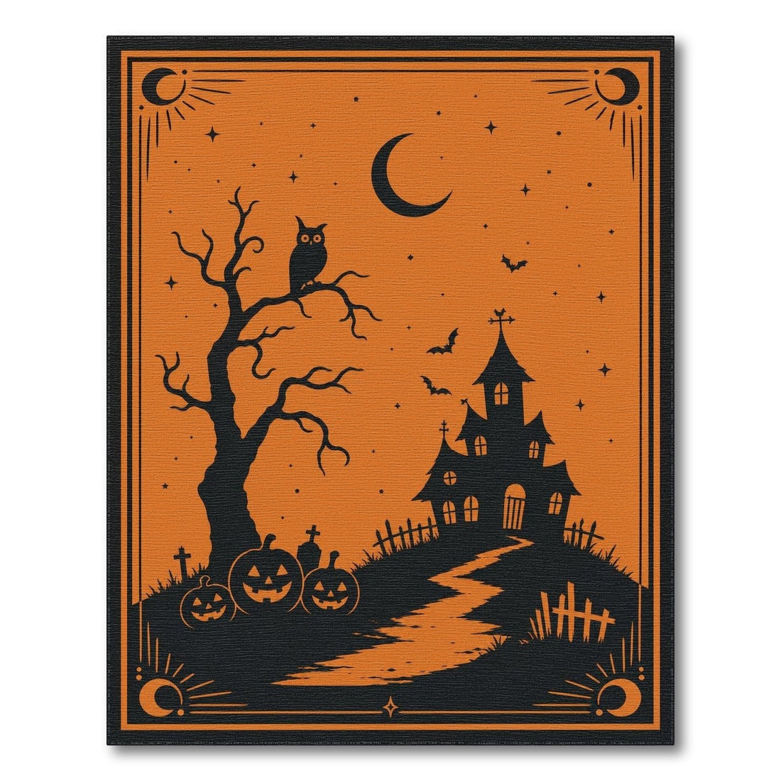 Orange Haunted House Halloween Orange Area Rug