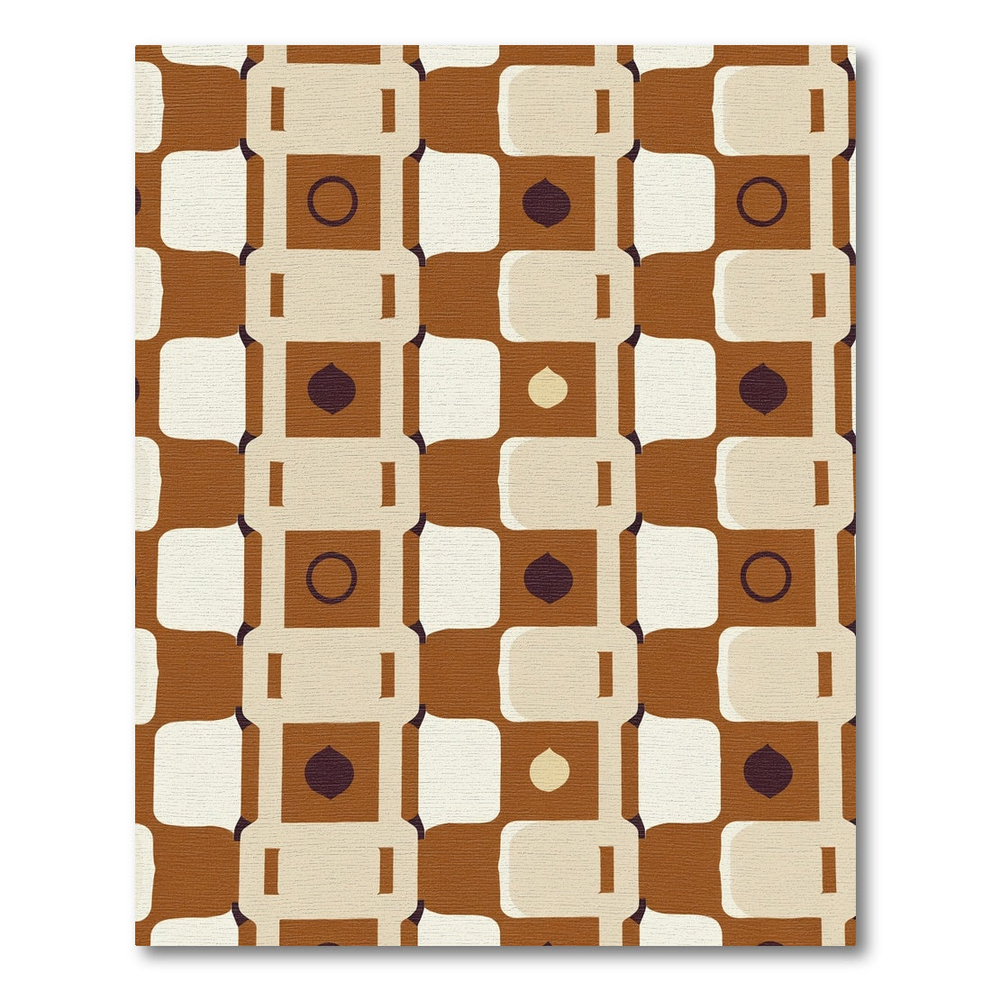 Retro Brown Cream Geometric Check Rug