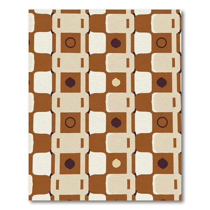 Retro Brown Cream Geometric Check Rug