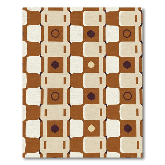 Retro Brown Cream Geometric Check Rug