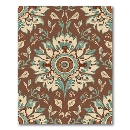 Brown Teal Cream Floral Medallion Rug