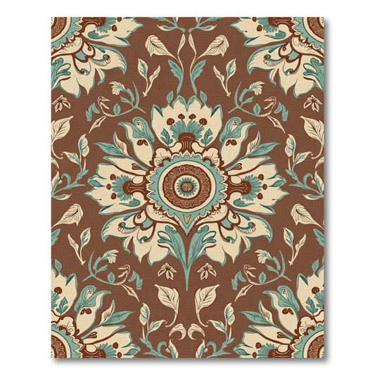 Brown Teal Cream Floral Medallion Rug