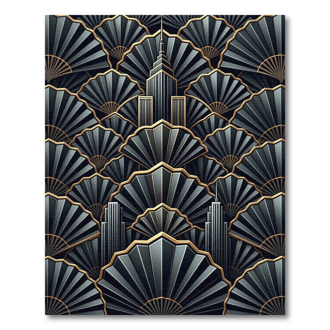 Art Deco Skyscraper Fan Arrangement Rug