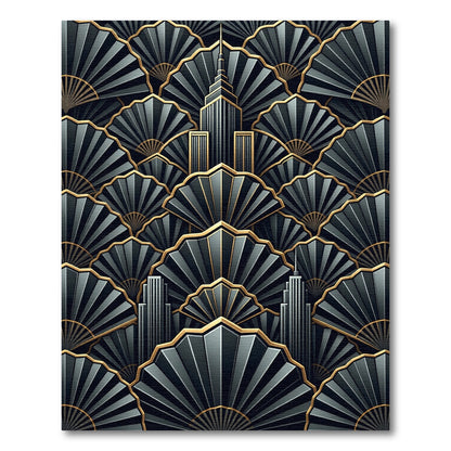 Art Deco Skyscraper Fan Arrangement Rug