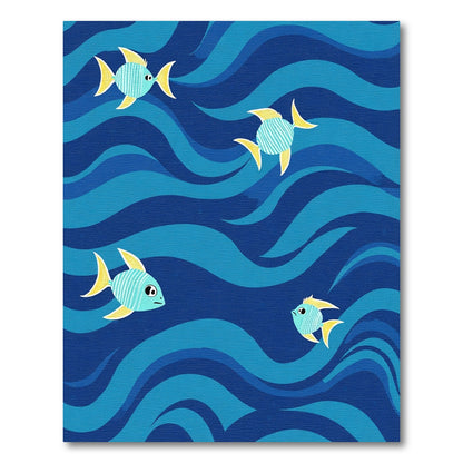 Playful Teal Fish in Blue Waves Rug