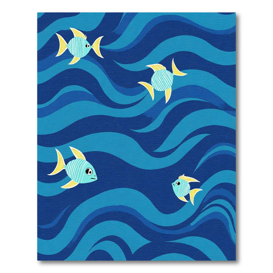 Playful Teal Fish in Blue Waves Rug