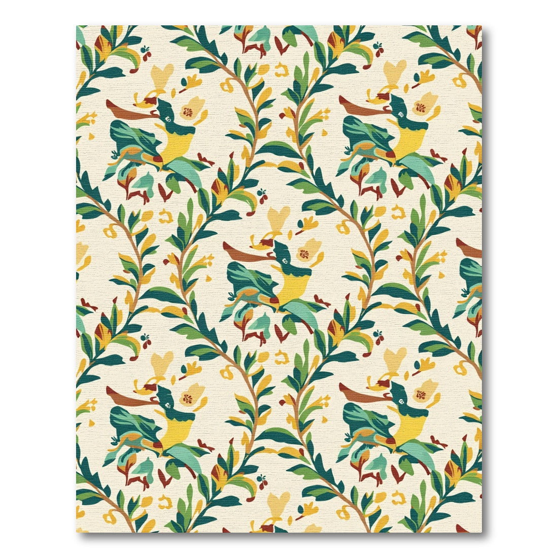 Whimsical Folk Art Floral Vines Rug