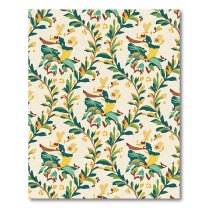 Whimsical Folk Art Floral Vines Rug