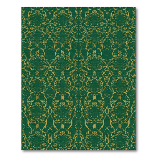 Emerald Gold Damask Scroll Rug