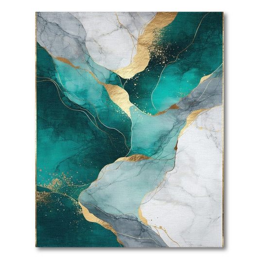 Abstract Area Teal Gold Marble Abstract Area Rug