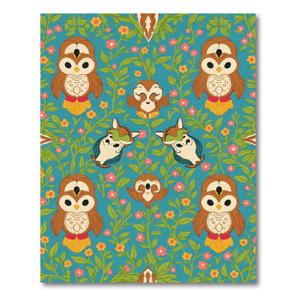 Whimsical Owl Floral Garden Teal Rug