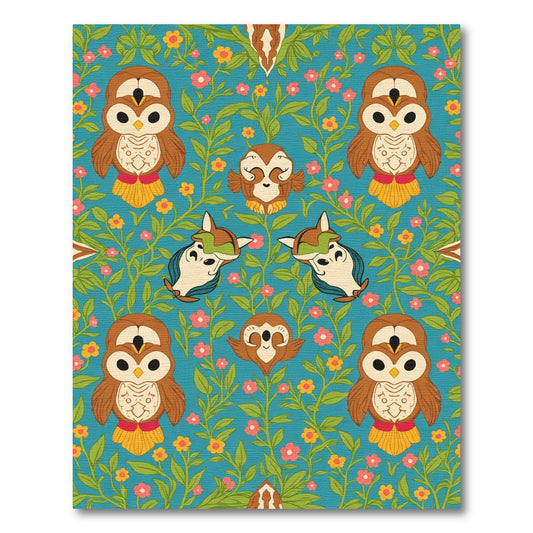 Whimsical Owl Floral Garden Teal Rug