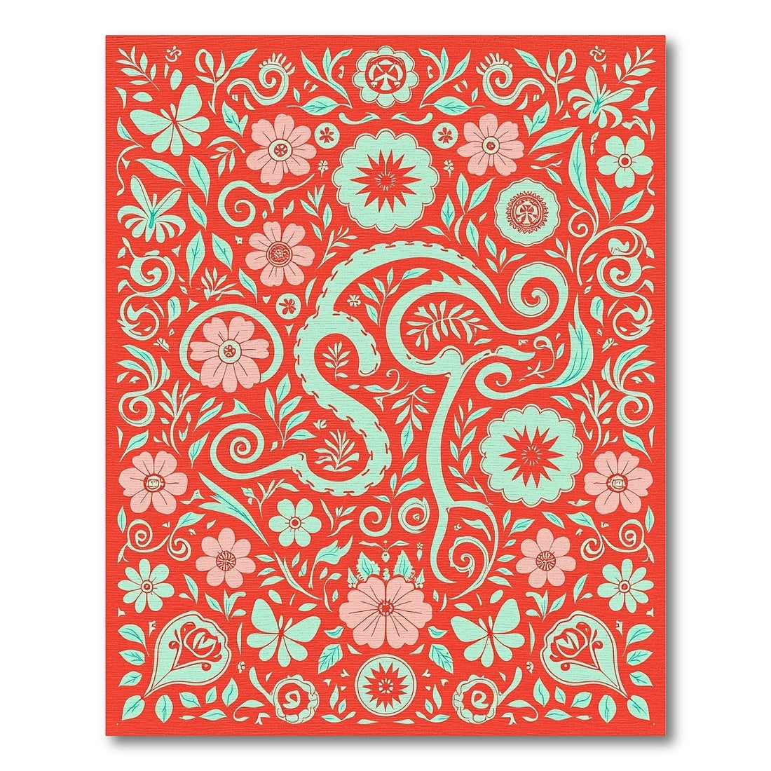 Red Floral Butterfly Peace Medallion Rug