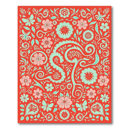 Red Floral Butterfly Peace Medallion Rug