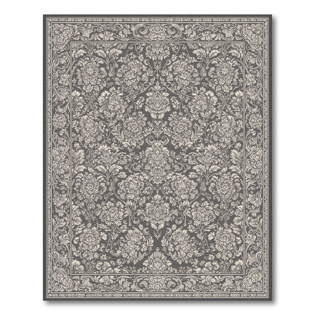 Black White Floral Vintage Area Rug