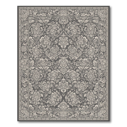 Black White Floral Vintage Area Rug