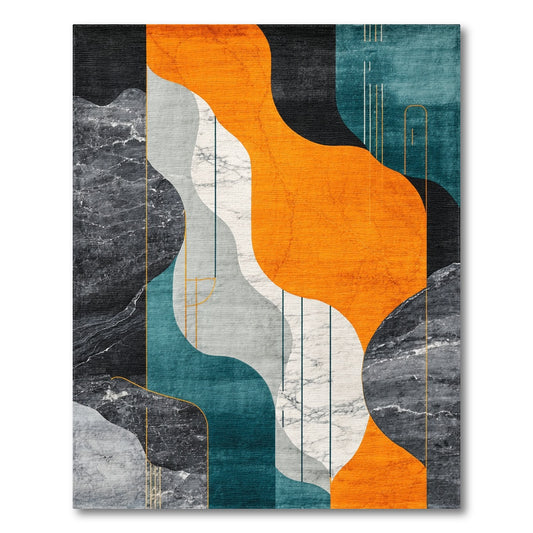 Abstract Orange Teal Wave Area Rug