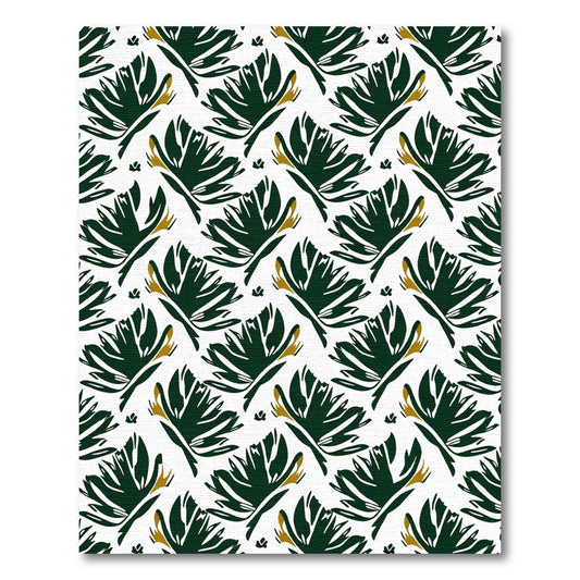 Dark Green Leafy Floral Swirl Rug