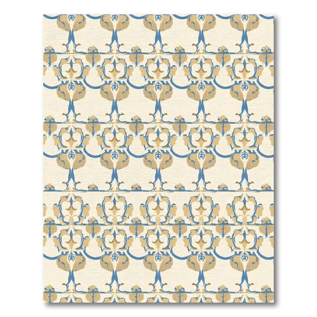 Beige Blue Golden Arabesque Scroll Rug