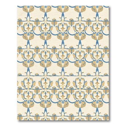 Beige Blue Golden Arabesque Scroll Rug
