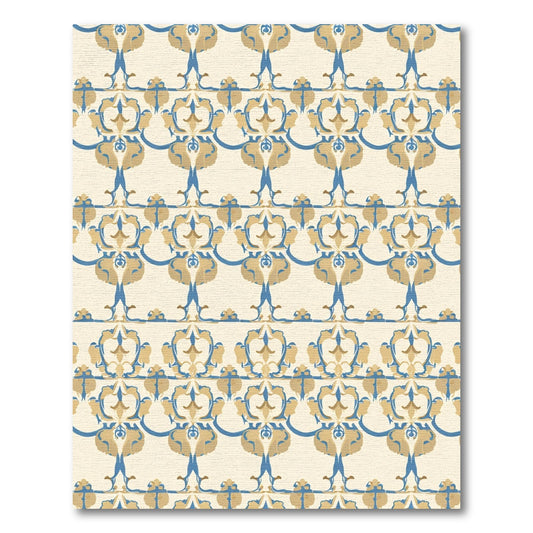 Beige Blue Golden Arabesque Scroll Rug