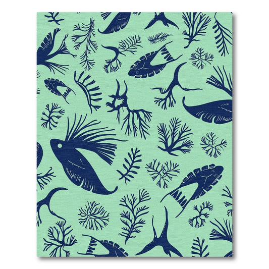 Deep Blue Marine Flora Scatter Rug
