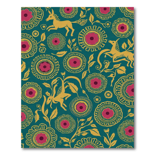 Golden Reindeer Crimson Floral Roundel Rug