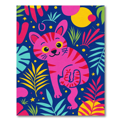 Whimsical Pink Tabby Jungle Cat Rug