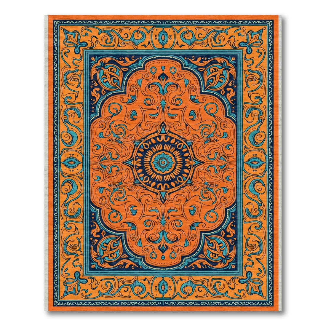 Bold Orange Teal Medallion Mandala Rug