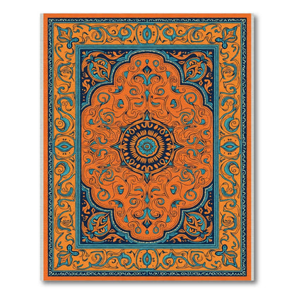 Bold Orange Teal Medallion Mandala Rug