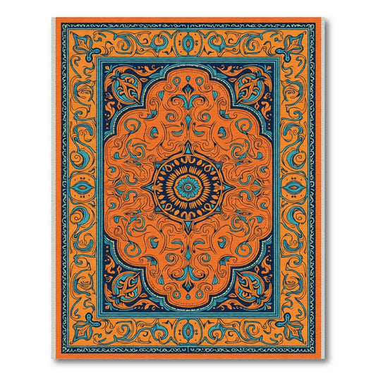 Bold Orange Teal Medallion Mandala Rug