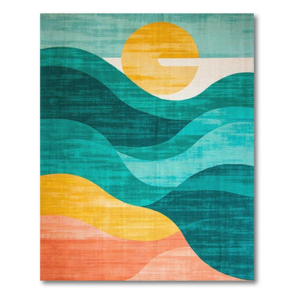 Blue Teal Abstract Wave Area Rug