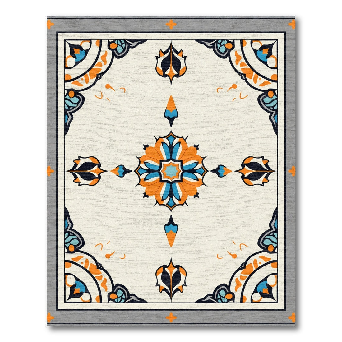 Ornate Orange Blue Floral Medallion Rug